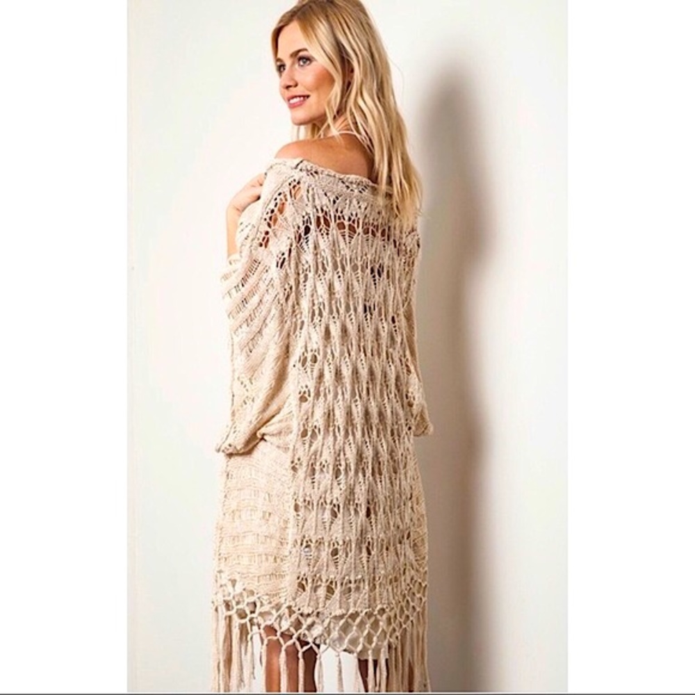 So Fringe Crochet Sweater/Cover Up By Kori America - Picture 4 of 5